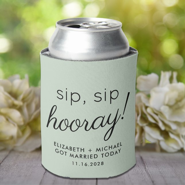 Wedding Favour Sip Sip Hooray Sage Green Can Cooler (Creator Uploaded)