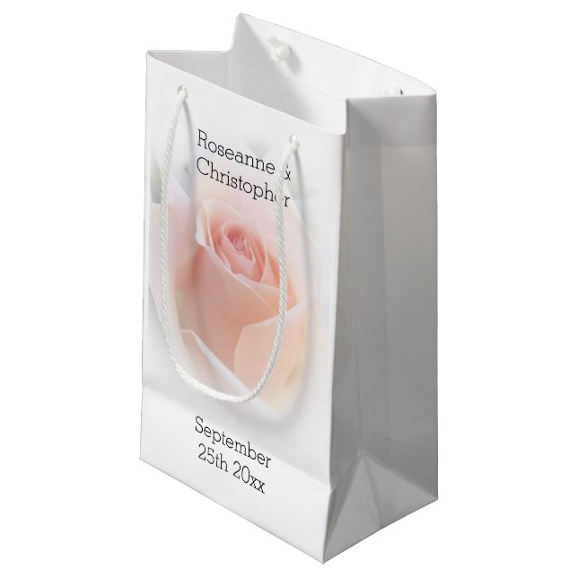 Wedding Favour Small Gift Bag Peach Pink Rosebud (Front Angled)