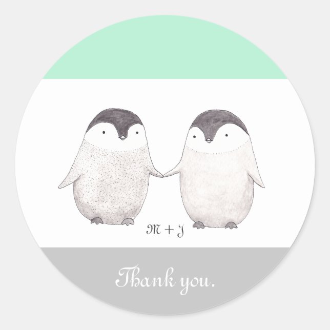 Wedding Favour Sticker Cute Penguin Wedding (Front)