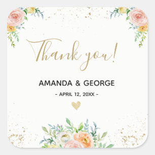 Wedding favour sticker floral gold and pink