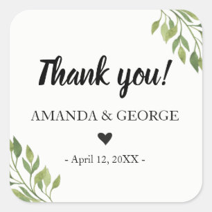 Wedding favour sticker greenery botanical thank yo