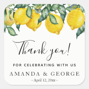 Wedding favour sticker lemons and greenery