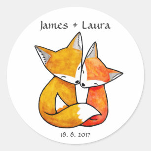 Wedding Favour Stickers Fox Couple Wedding Monogra
