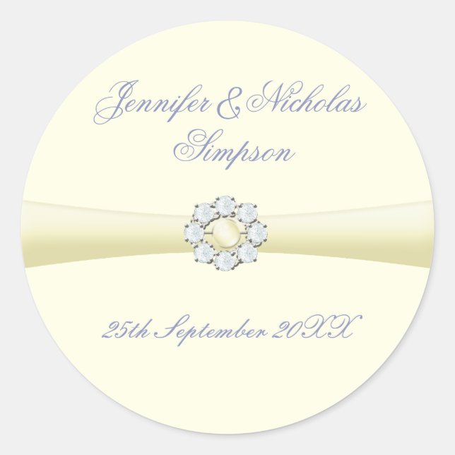 Wedding Favour Stickers Ivory with Pearl & Diamond (Front)