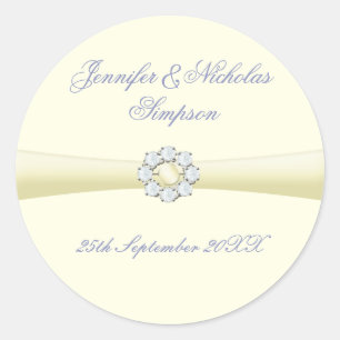 Wedding Favour Stickers Ivory with Pearl & Diamond
