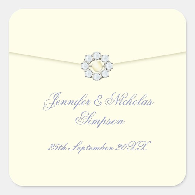 Wedding Favour Stickers Ivory with Pearl & Diamond (Front)