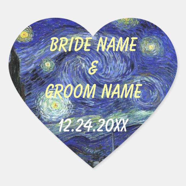 Wedding favour stickers.  Starry Night Heart Sticker (Front)