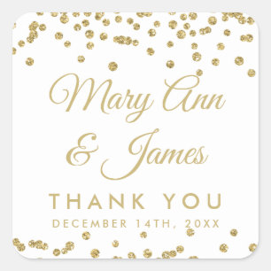 Wedding Favour Tag Gold Faux Glitter Confetti Whit