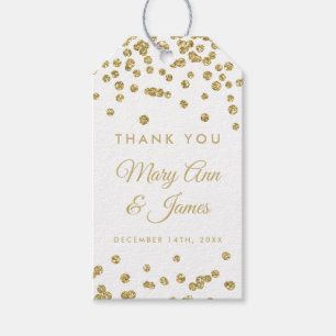 Wedding Favour Tag Gold Faux Glitter Confetti Whit