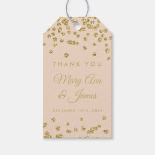 Wedding Favour Tag Gold Glitter Confetti Blush Ros