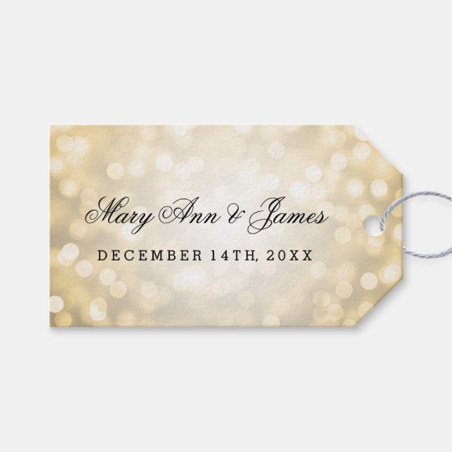 Wedding Favour Tag Gold Glitter Lights (Front (Horizontal))