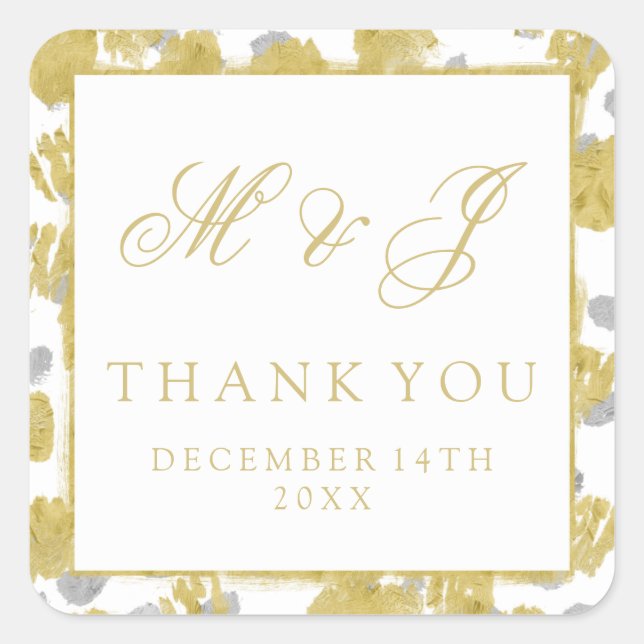 Wedding Favour Tag Gold & Silver Paint Strokes (Front)