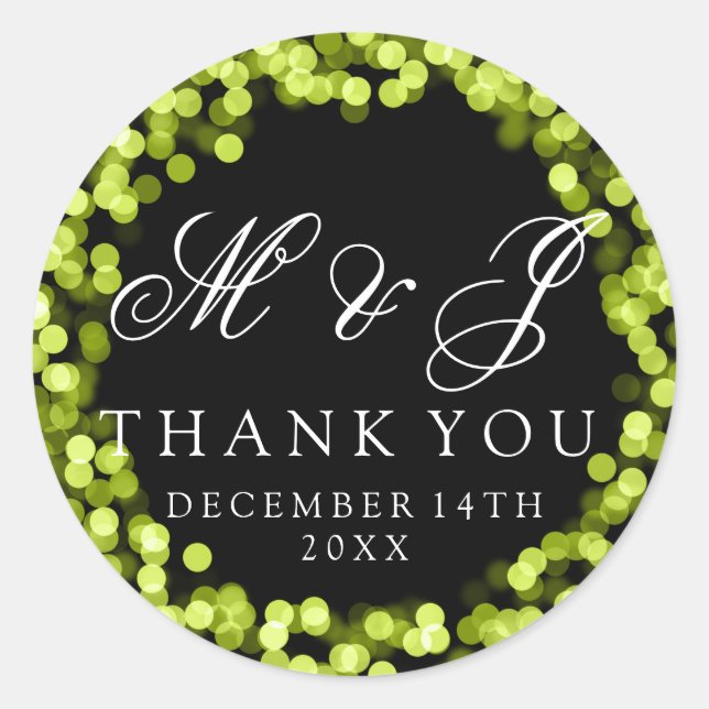 Wedding Favour Tag Green Sparkly Lights (Front)
