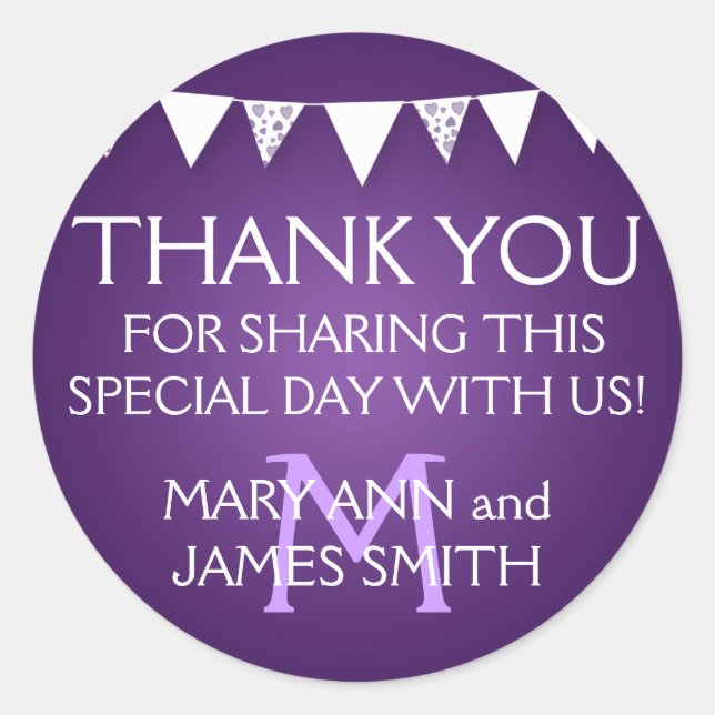 Wedding Favour Tag Love Bunting Monogram Purple (Front)
