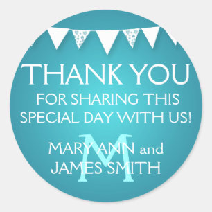 Wedding Favour Tag Love Bunting Monogram Turquoise