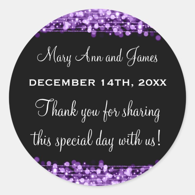 Wedding Favour Tag Magic Party Sparkles Purple (Front)
