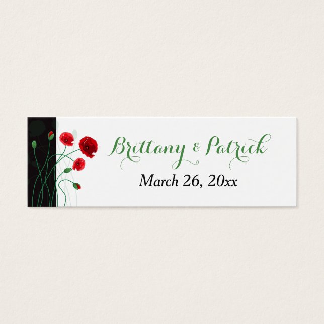 Wedding Favour Tag | Red Poppies | Black, Green (Front)
