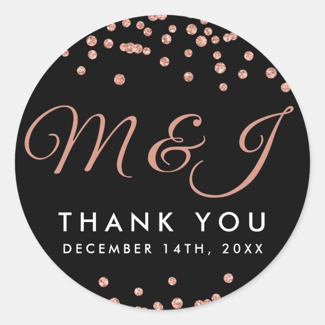 Wedding Favour Tag Rose Gold Glitter Confetti Blac (Front)