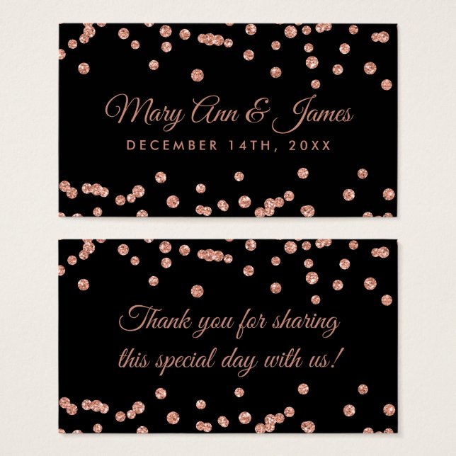 Wedding Favour Tag Rose Gold Glitter Confetti Blac (Front & Back)