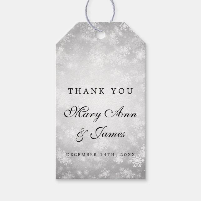 Wedding Favour Tag Silver Winter Wonderland (Front)
