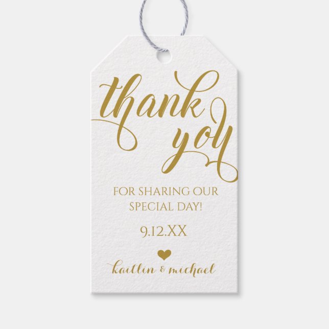 Wedding Favour Tag - Swirls Calligraphy (Gold) (Front)