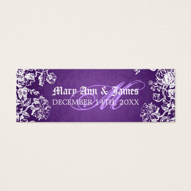 Wedding Favour Tag Victorian Flourish Purple (Front)