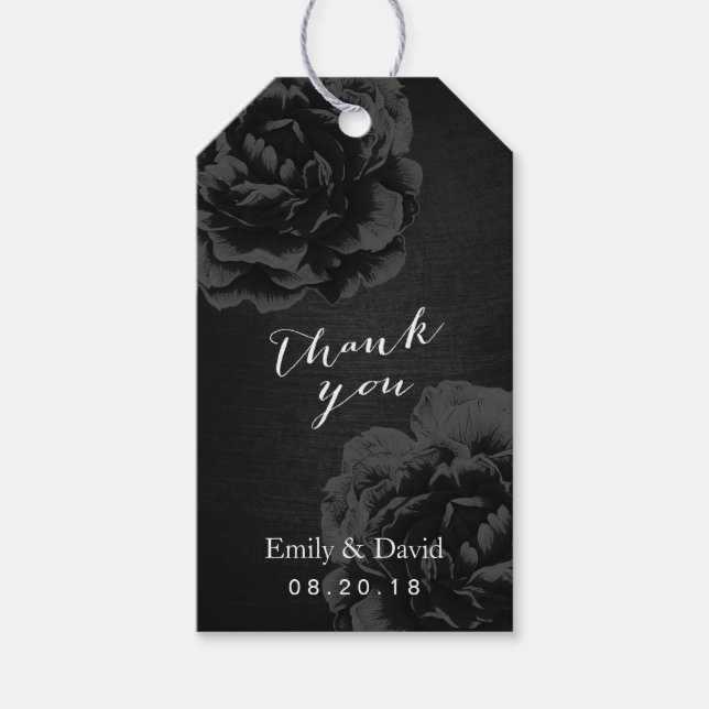 Wedding Favour Tag | Vintage Elegant Black Floral (Front)