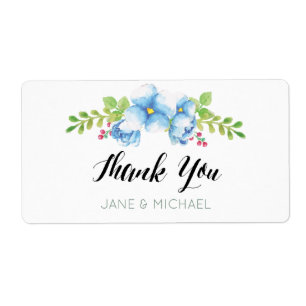 Wedding Favour Tags Blue Watercolor Floral