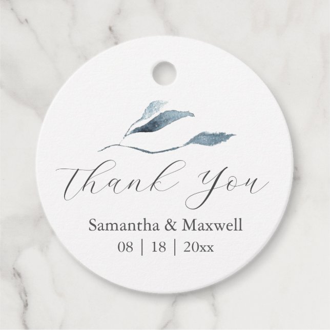 Wedding Favour Tags Dusty Blue Botanicals (Front)