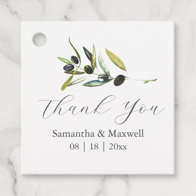 Wedding Favour Tags Simple Olive Branch (Front)