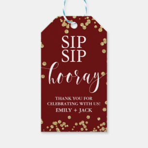 Wedding Favour Tags, Sip Sip Hooray Burgundy & Gol Gift Tags