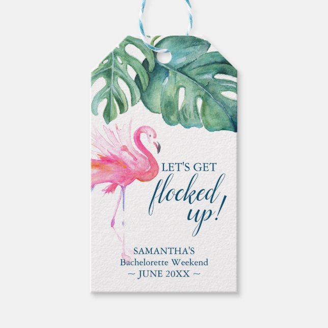 Wedding Favour Tags Tropical Pink Flamingo (Front)
