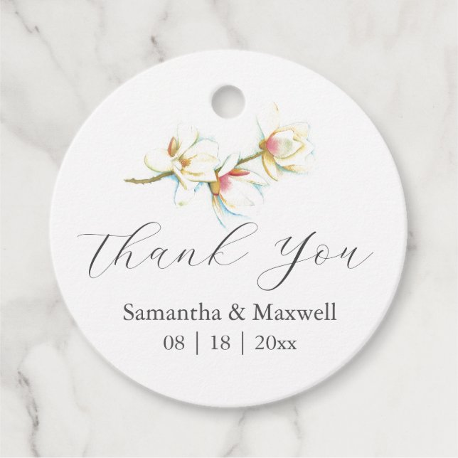 Wedding Favour Tags White Magnolia Flowers (Front)