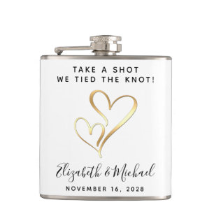 Wedding Favour Take A Shot We Tied The Knot White Hip Flask