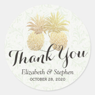 Wedding Favour Thank You Chic Gold Pineapple Coupl Classic Round Sticker