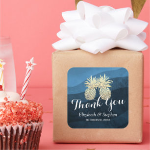 Wedding Favour Thank You Chic Gold Pineapple Coupl Square Sticker