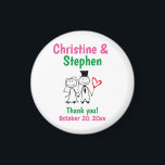 Wedding Favour Thank You Cute Cartoon Stick Couple Magnet<br><div class="desc">A cute magnet to use as a favour at any of your wedding events -- an engagement party,  bridal shower,  or the wedding itself!  Personalise with your names,  wedding date,  and custom message.</div>