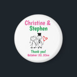 Wedding Favour Thank You Cute Cartoon Stick Couple Magnet<br><div class="desc">A cute magnet to use as a favour at any of your wedding events -- an engagement party,  bridal shower,  or the wedding itself!  Personalise with your names,  wedding date,  and custom message.</div>
