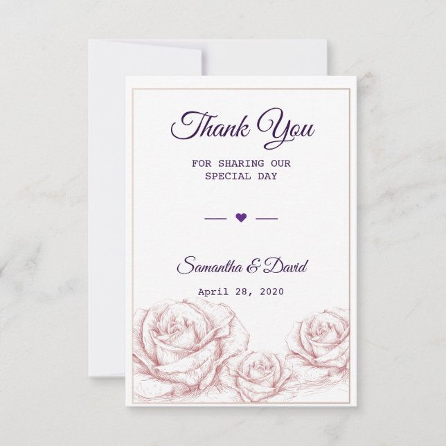 Wedding Favour Thank You Luxury Floral Roses Card (Front)