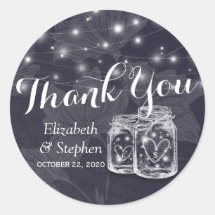 Wedding Favour Thank You Mason Jars & String Light Classic Round Sticker
