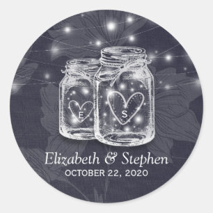 Wedding Favour Thank You Mason Jars & String Light Classic Round Sticker