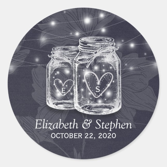 Wedding Favour Thank You Mason Jars & String Light Classic Round Sticker (Front)