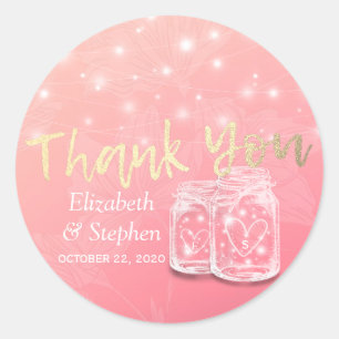 Wedding Favour Thank You Mason Jars & String Light Classic Round Sticker
