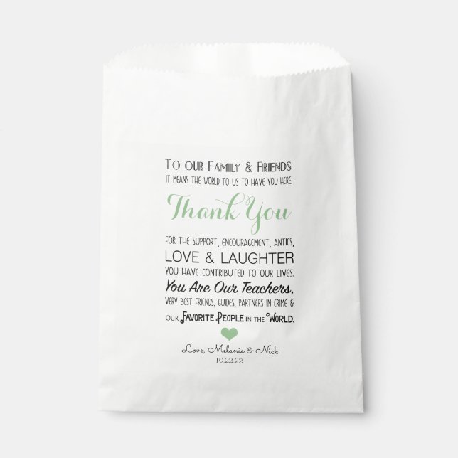 Wedding Favour Thank You Message sage green 3981 Favour Bags (Front)