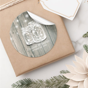 Wedding Favour Thank You Rustic Wood Mason Jar Lam Classic Round Sticker