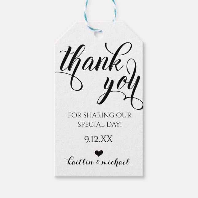 Wedding Favour Thank You Tag - Swirls Calligraphy (Front)
