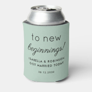 Wedding Favour To New beginnings Sage Green Elegan Can Cooler