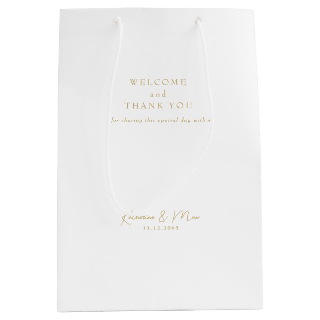 Wedding Favour Welcome Thank You Gold Text Medium Gift Bag (Front)