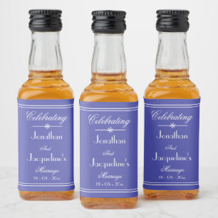 Wedding Favours Classic Script Beautiful Blue Mini Liquor Bottle Label