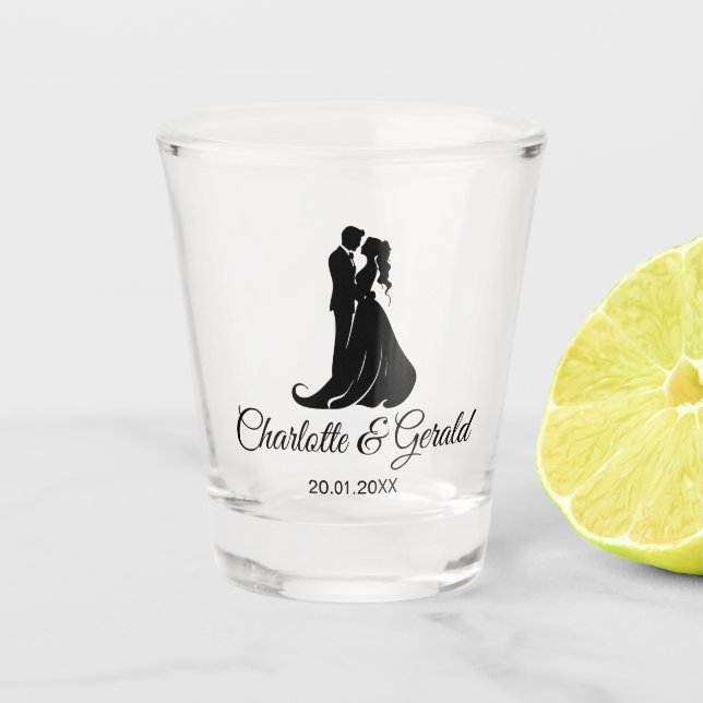 Wedding Favours Couple Dance Monogram Modern Simpl Shot Glass (Front)